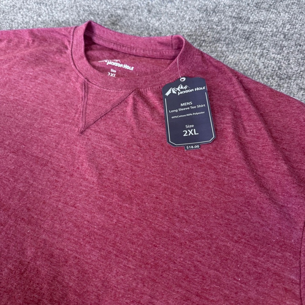 Jackson Hole Long Sleeve Tee Mens 2XL Heathered Cotton Blend Relaxed Red Shirt